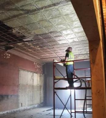 Dry-ice blasting historical ceiling tiles in Superior, WI