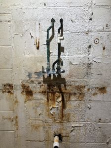 Mold growth near faucet, downtown Duluth, Minnesota Dryco Restoration Services